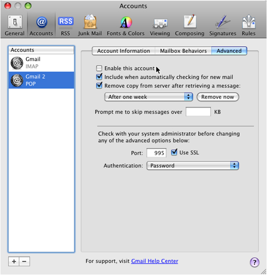 what port to use for gmail on mac